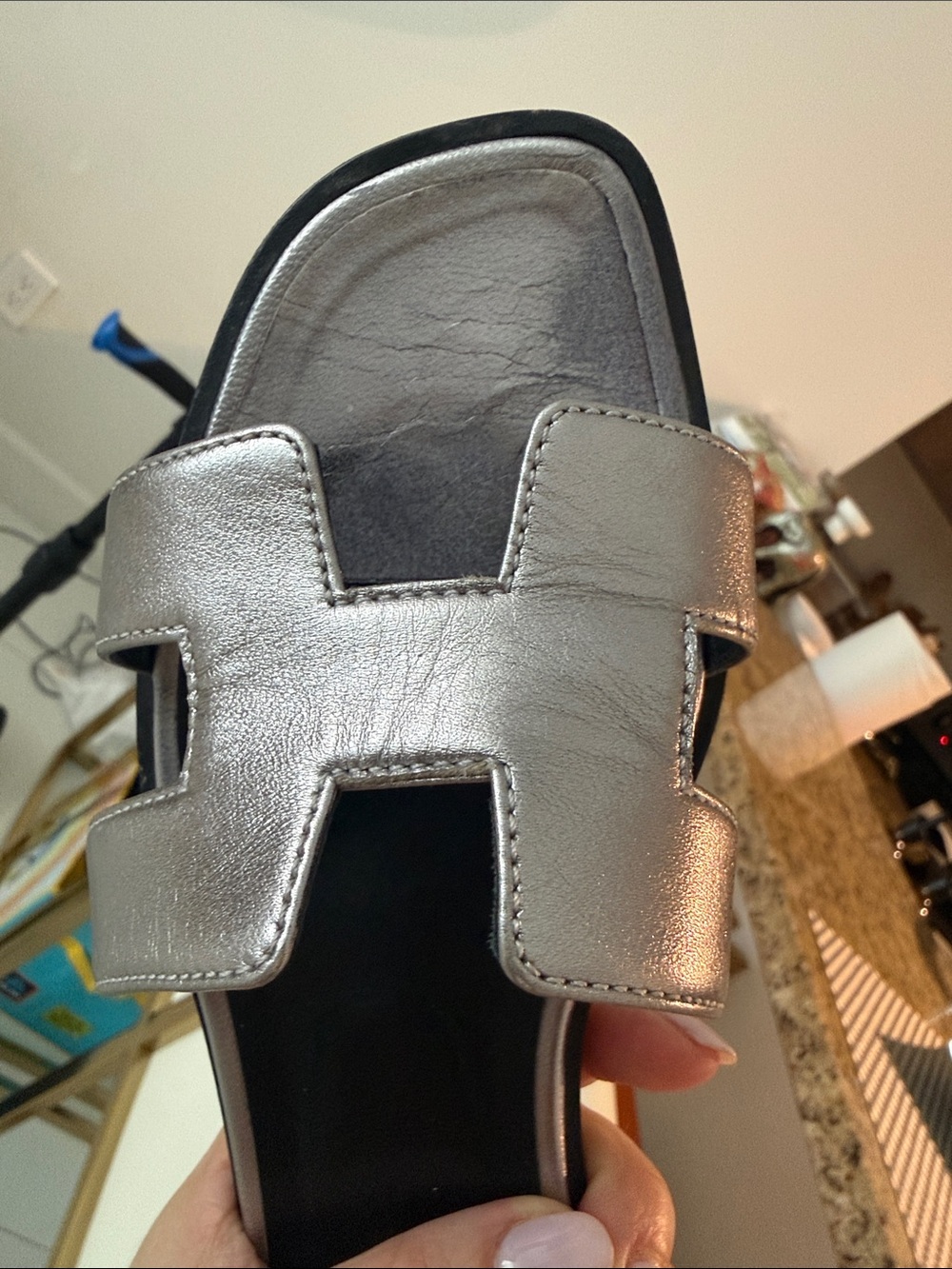 Pre-Owned Authentic Hermes Oran Sandal Silver Metallic Size 36 - Picture 10 of 15